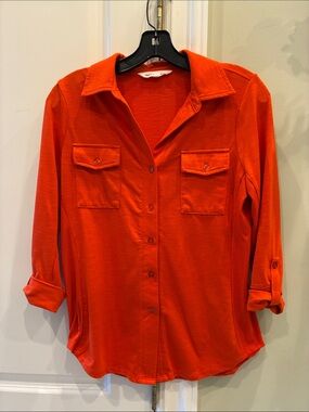 Women’s Button-Front Utility Shirt in Bright Orange